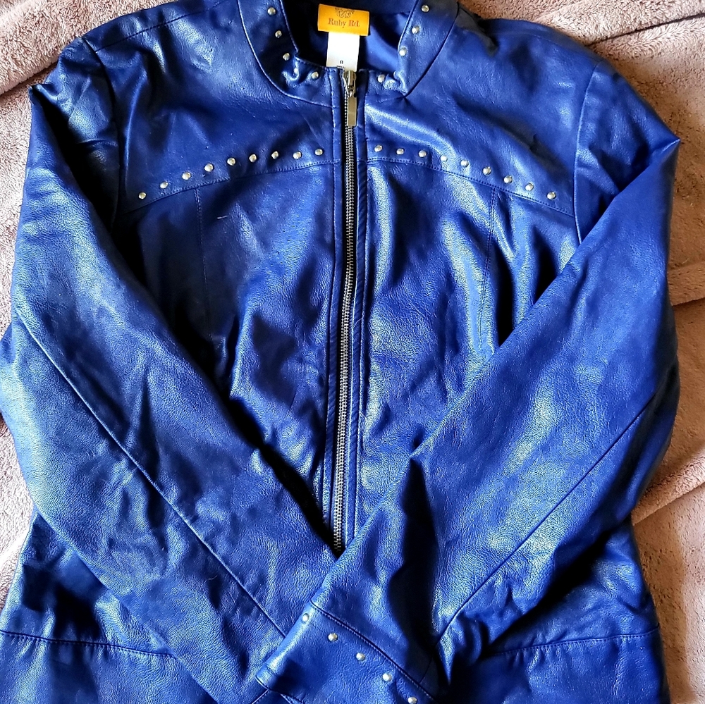 Indigo Faux Leather Jacket w/Silver Studs